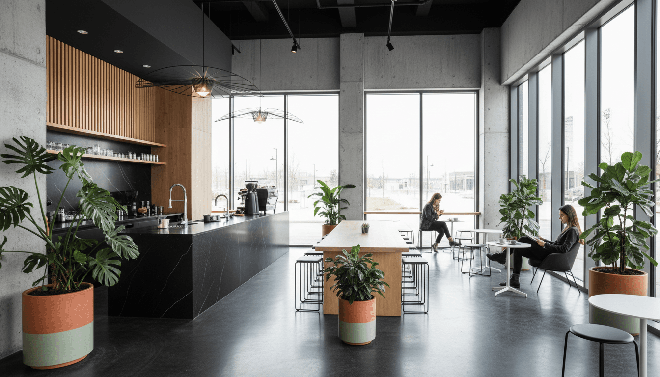 Modern cannabis dispensary with dark clean design and soft ambient lighting