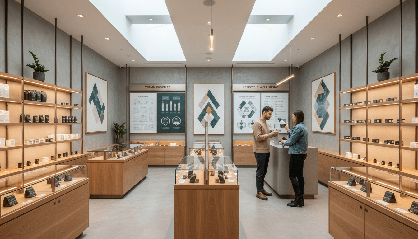 Premium cannabis products on dark modern display