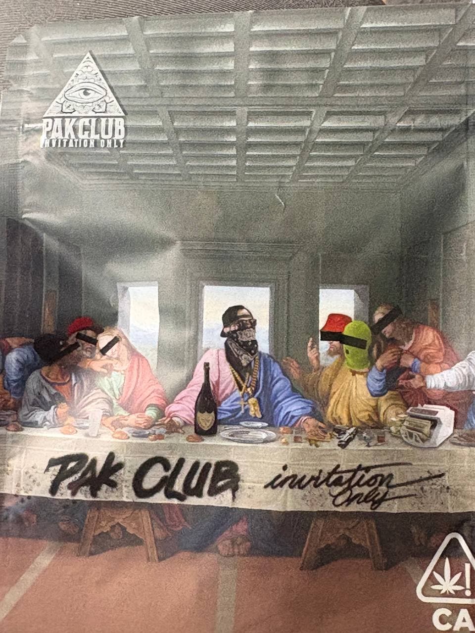 Parody of The Last Supper featuring masked figures in streetwear with Pak Club branding.
